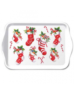 Tray melamine 13x21 cm X-Mas stockings white