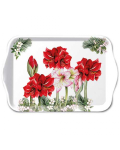 Tray melamine 13x21 cm Blooming amaryllis white