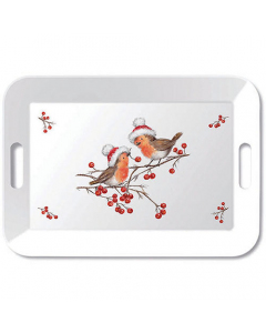 Tray melamine 33x47 cm Christmas robins white