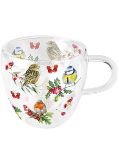 Double-walled glass 0.2 L Birds in winter