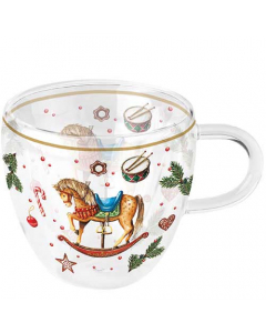 Double-walled glass 0.2 L Classic rocking horse white