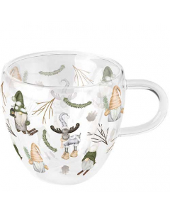 Double-walled glass 0.2 L Forest gnomes white