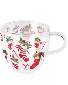 Double-walled glass 0.2 L X-Mas stockings white