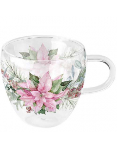 Double-walled glass 0.2 L Pink poinsettia