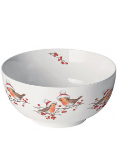 Bowl Christmas robins white