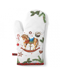 Oven mitt Classic rocking horse white