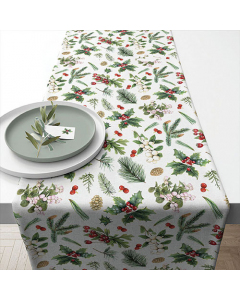 Table runner 40x150 cm Winter greenery white