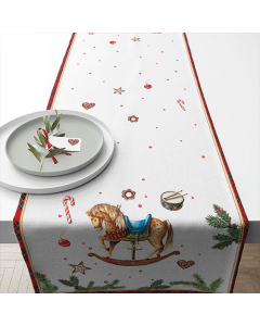 Table runner 40x150 cm Classic rocking horse white