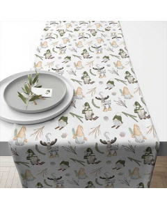 Table runner 40x150 cm Forest gnomes white