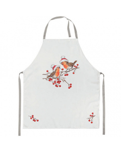 Apron Christmas robins white