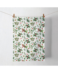 Kitchen towel Winter greenery white