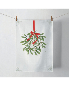 Kitchen towel Mistletoe with bow white