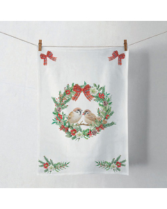 Kitchen towel Sparrows in wreath