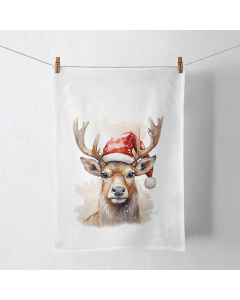 Kitchen towel Deer with Santa hat white