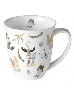 Mug 0.4 L Forest gnomes white