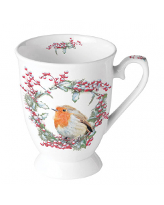 Mug 0.25 L Robin in wreath