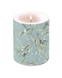 Candle big Mistletoe all over green