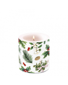 Candle small Winter greenery white