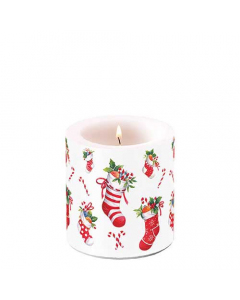 Candle small X-Mas stockings white