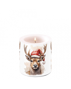 Candle small Deer with Santa hat white