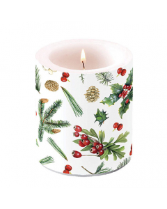 Candle medium Winter greenery white