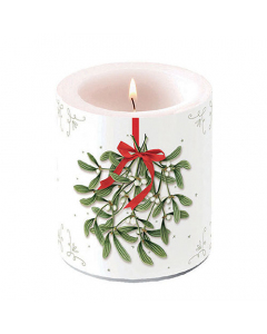 Candle medium Mistletoe with bow white