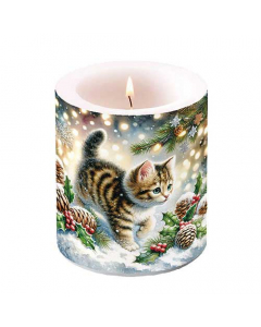 Candle medium Cute cat in the snow