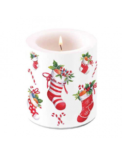 Candle medium X-Mas stockings white