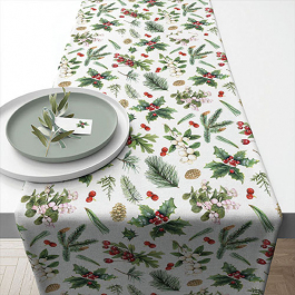 Table runner 40x150 cm Winter greenery white